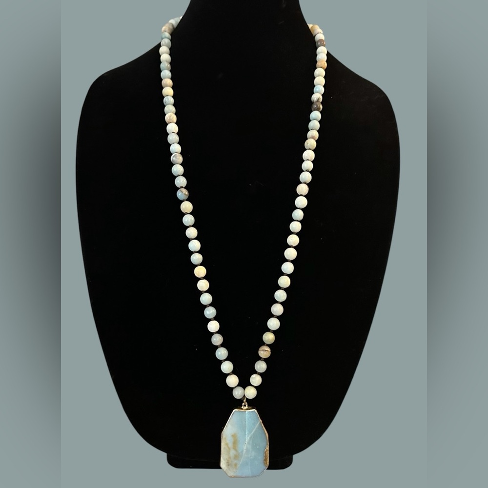 Artisan Matte AMAZONITE Stone Necklace with Pendant Boho Hippie